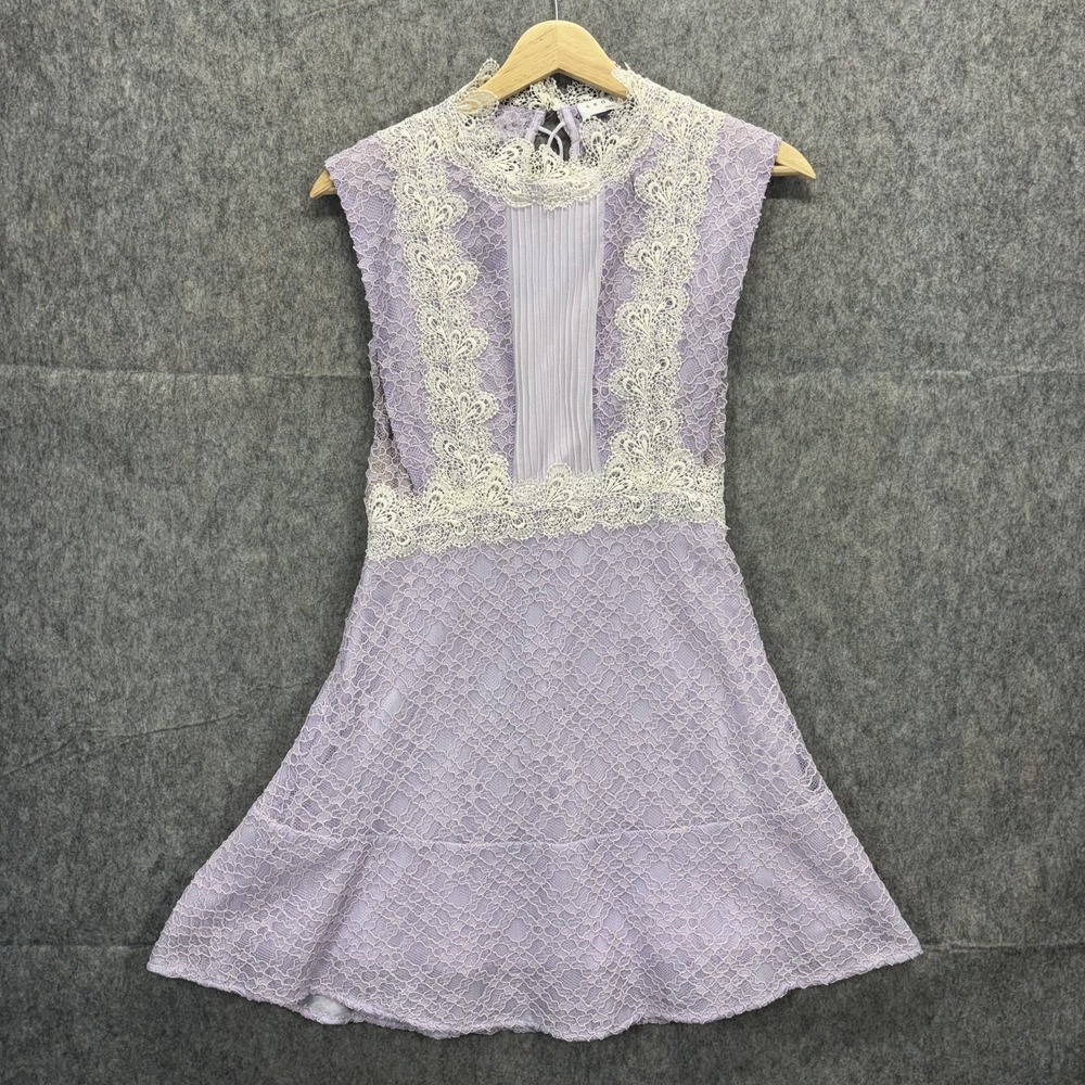 Sandro Paris Mini Dress Women's Small US 4 Purple White Lace